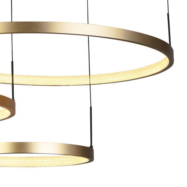 Longue lampe LED suspendue en noir anneaux dor 112 cm