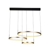 Longue lampe LED suspendue en noir anneaux dor 112 cm