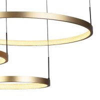 Longue lampe LED suspendue en noir anneaux dor 112 cm