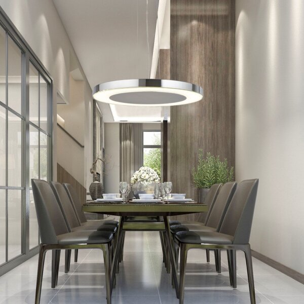 Suspension LED stylée métal verre Ø50 cm en chrome