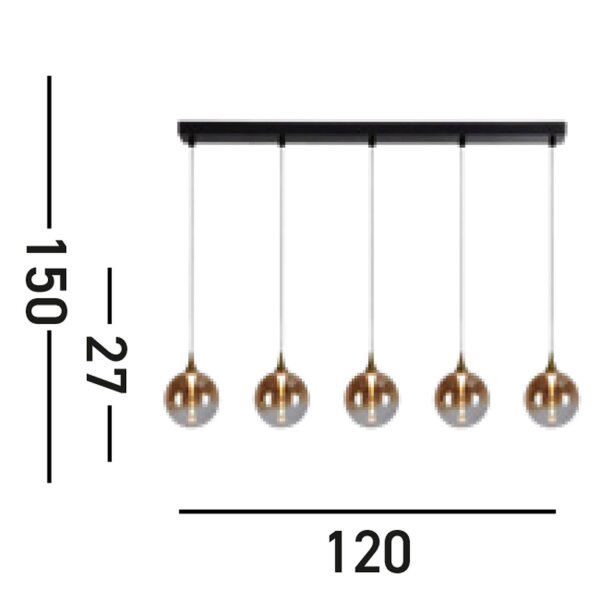Suspension LED métal verre 120 cm 3000 K 5-flamme