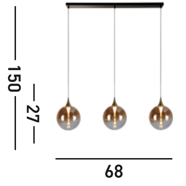 Lampe LED à suspendre verre 68 cm 83000 K noir ambre