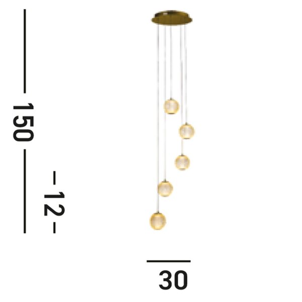 Suspension LED métal 21 W Ø30 cm 5-flmg en laiton