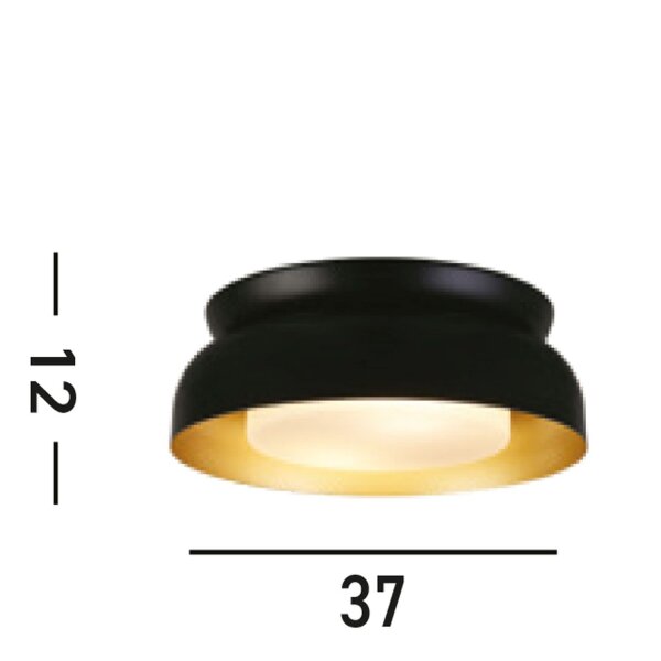Lampe de plafonnier en métal noir doré E14 L:36,5 cm rond