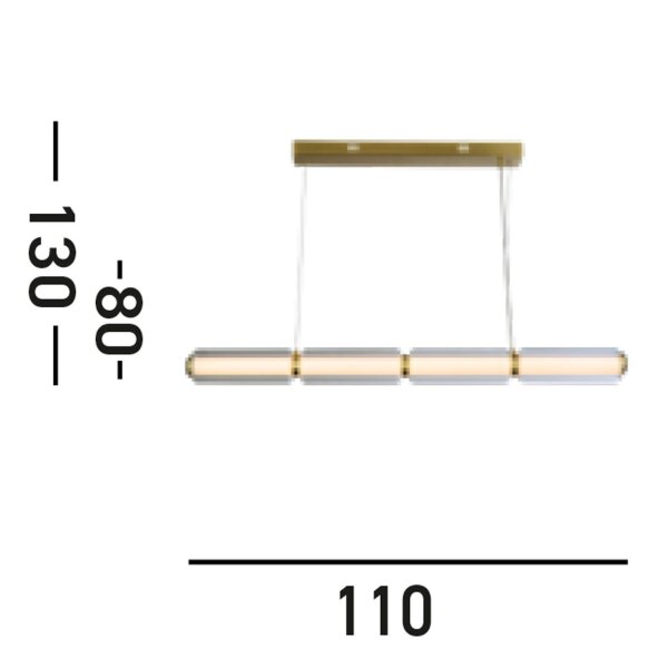Longue lampe LED suspendue verre métal 109 cm blanc chaud