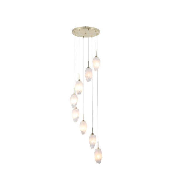 Lampe à suspendre ronde verre métal 8 flammes en laiton blanc