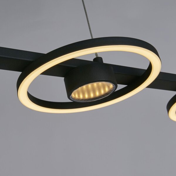 Suspension LED élégante Métal Noir 3000 K Anneaux