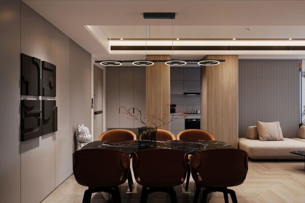Suspension LED élégante Métal Noir 3000 K Anneaux