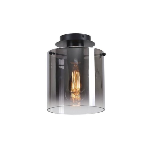 Lampe de plafonnier verre métal noir gris fumé L:22 cm