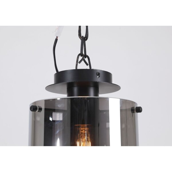 Lampe de plafonnier verre métal noir gris fumé L:22 cm