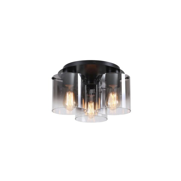 Lampe de plafonnier verre métal noir gris fumé 3 flammes