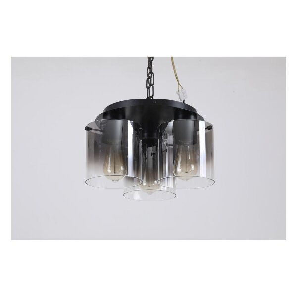 Lampe de plafonnier verre métal noir gris fumé 3 flammes