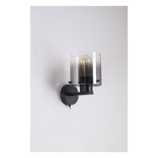 Applique métal verre fumé E27 H:24 cm avec interrupteur