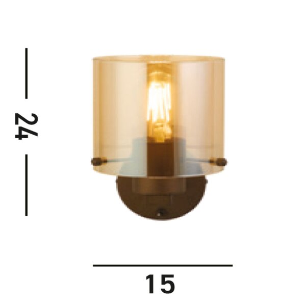 Applique métal verre moka ambre E27 avec interrupteur