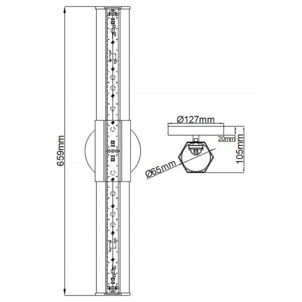 Luminaire LED pour salle de bain verre métal IP44 65,9 cm de haut allongé
