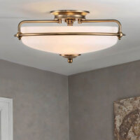 Art Nouveau Lampe plafond verre en laiton antique blanc...