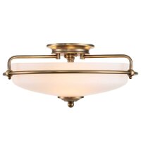 Art Nouveau Lampe plafond verre en laiton antique blanc...