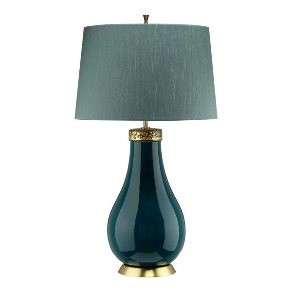 Lampe de table tissu céramique E27 hauteur 73,5 cm vert bleu
