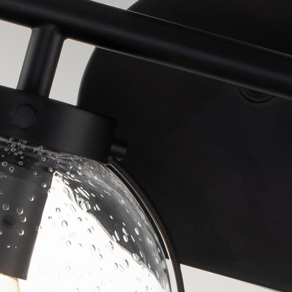 Lampe de salle de bain verre métal IP44 largeur 38,1 cm noir