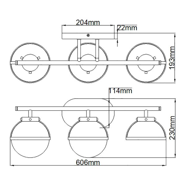 Lampe de salle de bain verre métal E14 IP44 L : 60,6 cm laiton antique blanc