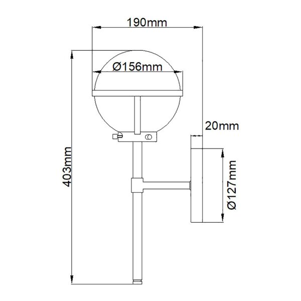Lampe de salle de bain mur métal verre IP44 H : 40,3 cm Abat-jour sphérique