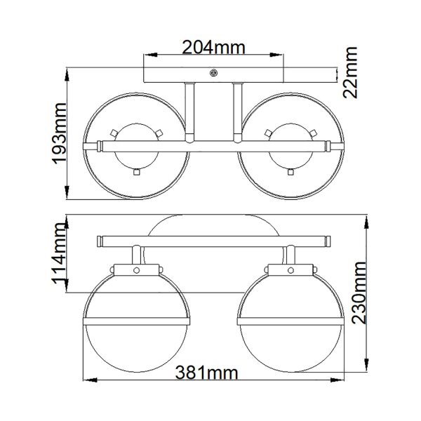 Applique salle de bain métal verre IP44 largeur 38,1 cm noir blanc