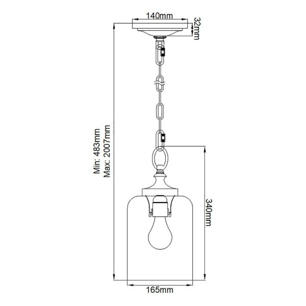 Lampe à suspendre métal verre D : 16,5 cm étroit E27 BASRA