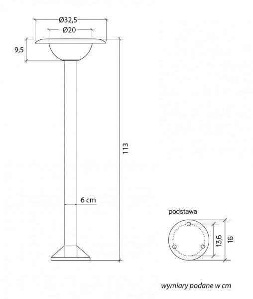 Lampe dallée pauvre en éblouissement E27 IP65 113 cm petite en noir