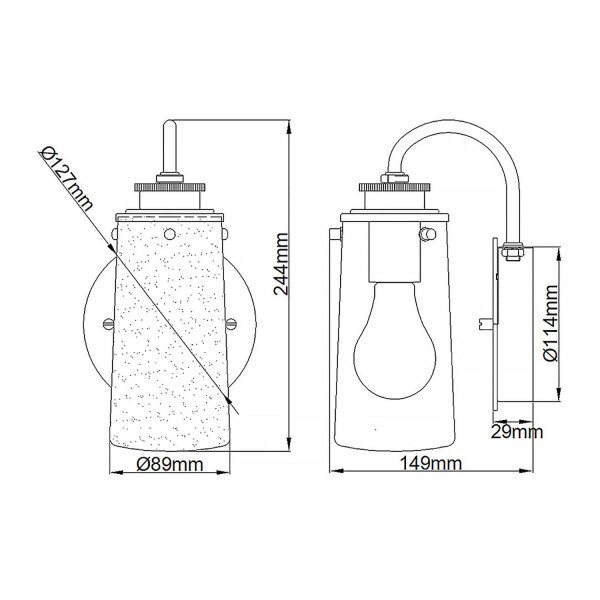 Lampe de salle de bain métal verre E27 IP44 hauteur 24,4 cm SAIDA