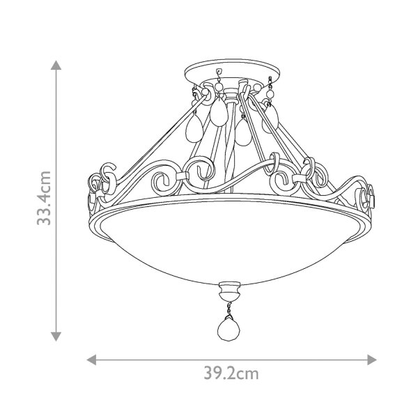 Plafonnier verre métal cristal Ø 39,2 cm rond 2x E27