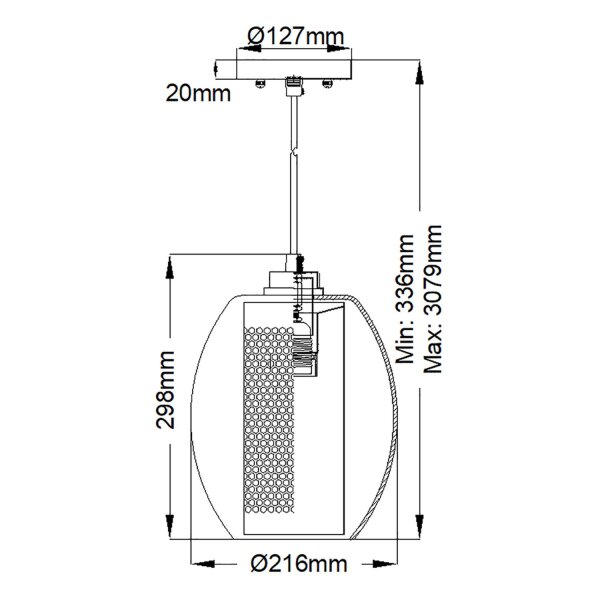 Lampe à suspendre verre métal Ø 21,6 cm H : max. 307,9 cm rond