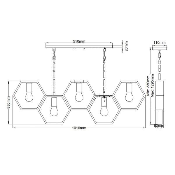 Suspension en métal L : 101,6 cm réglable en hauteur Noir Or