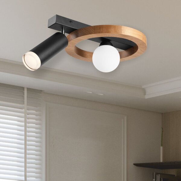 Plafonnier flexible acier bois verre G9 noir blanc