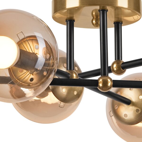 Lampe de plafonnier pauvre en or verre métal 6-flamme E14
