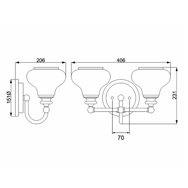 Applique salle de bain métal verre 40,6 cm de large IP44 avec 2x G9 LED