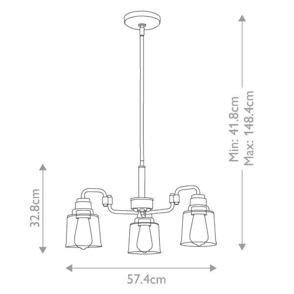 Suspension métal verre H : max. 148,4 cm 3 flammes