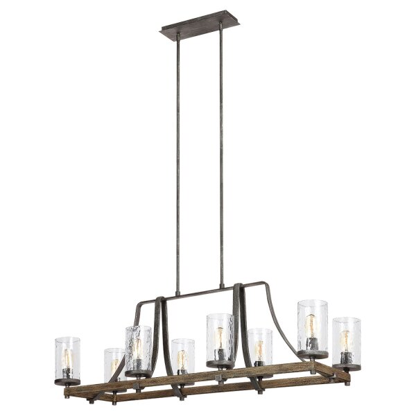 Grande lampe à suspendre 116,8 cm de long 8x E27 Rustique Métal Verre Bois