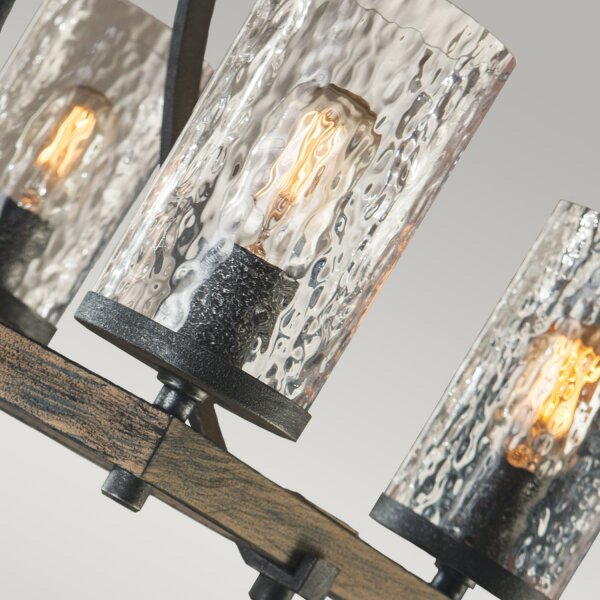 Grande lampe à suspendre 116,8 cm de long 8x E27 Rustique Métal Verre Bois