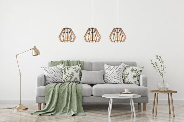 Suspension Scandinave Bois Métal Blanc E27 3-flmg