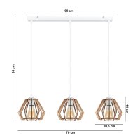 Suspension Scandinave Bois Métal Blanc E27 3-flmg