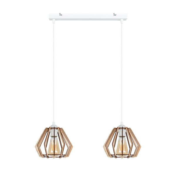Lampe à suspendre Scandinave Bois Métal Blanc E27 L:60 cm