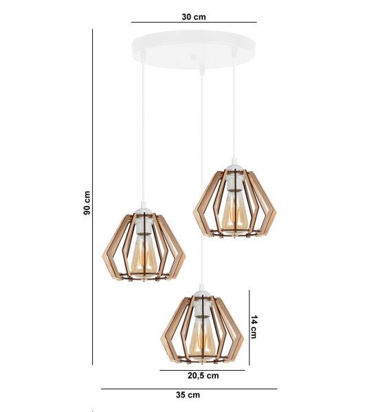 Lampe à suspendre ronde E27 bois métal blanc L:35 cm confortable