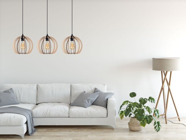 Longue lampe à suspendre bois métal E27 L:80 cm confortable