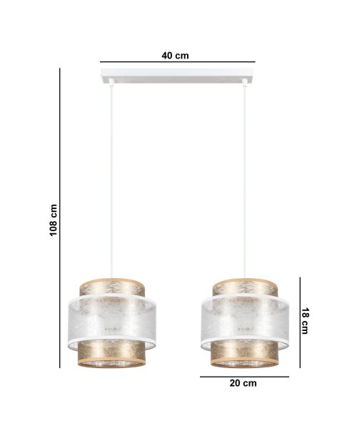Suspension longue tissu blanc or 48 cm E27 faible éblouissement