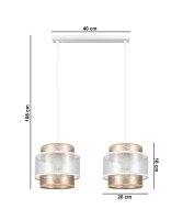 Suspension longue tissu blanc or 48 cm E27 faible...