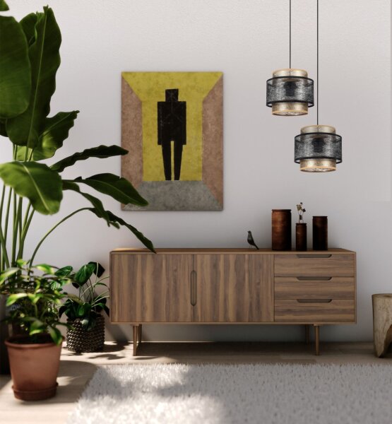 Suspension Tissu Noir Or L:33 cm E27 faible éblouissement
