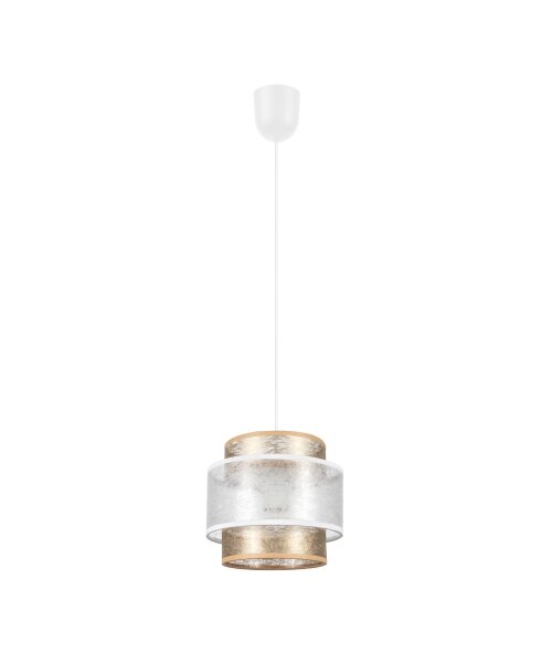 Suspension ronde tissu blanc or Ø20 cm E27 confortable
