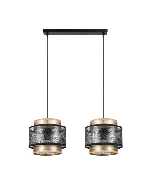 Suspension noir or 2 flammes E27 tissu anti-éblouissement