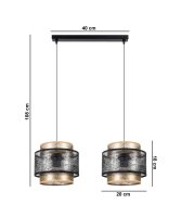 Suspension noir or 2 flammes E27 tissu...