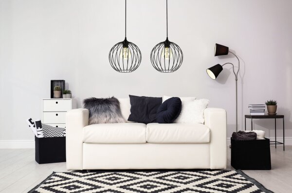 Suspension E27 noir métal 2 flammes L:60 cm